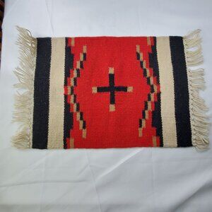 Vintage Southwestern Handwoven Wool Table Runner Rug Placemat 23" x 15"